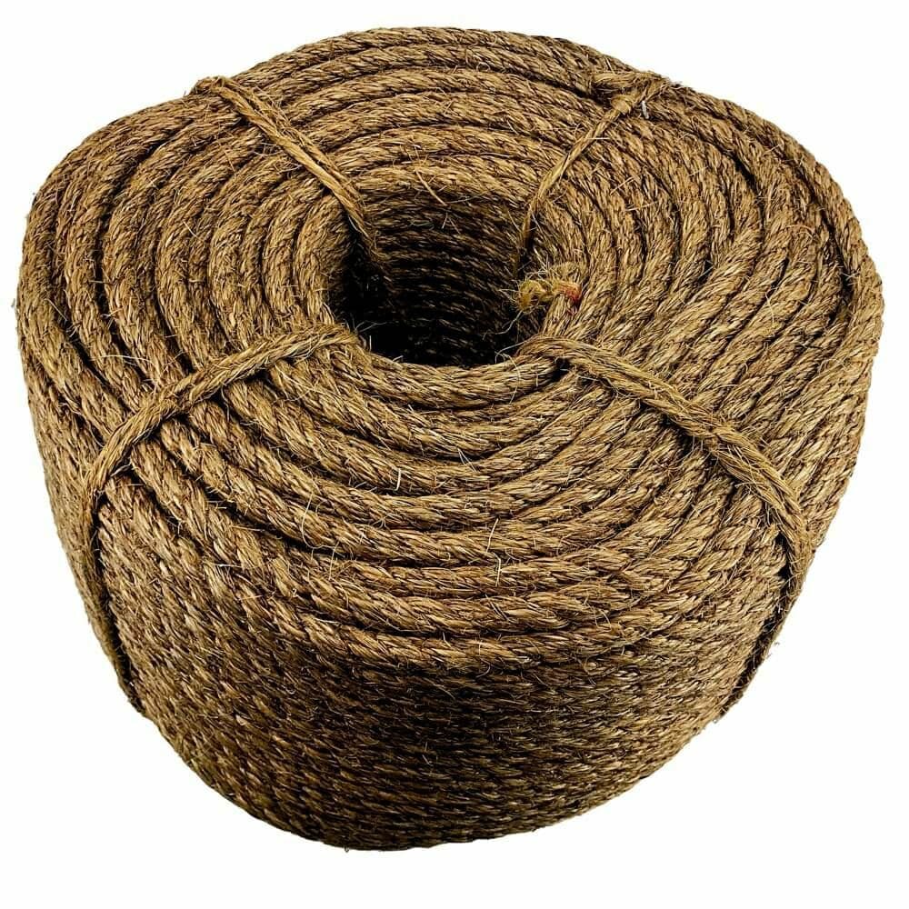 Close-up 3-strand Manila rope texture and fibers